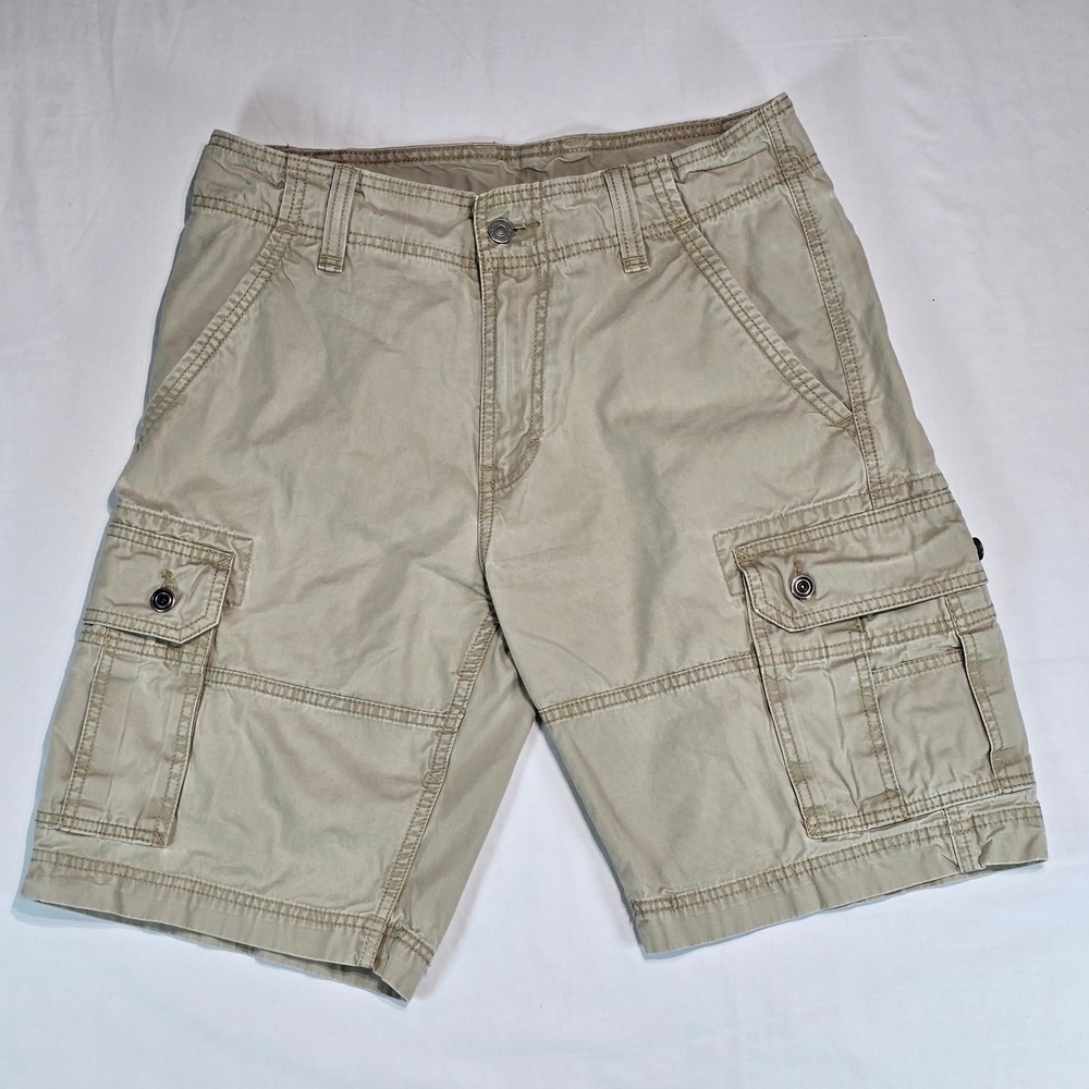 Levis Mens Cargo Shorts Khaki Tan Cotton Multi Pocket Size 31 Utility Casual